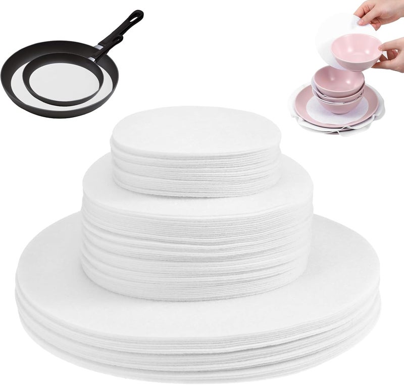 Exclaith 192 Pack Plate China Storage Dividers, 3 Sizes, Thick and Premium Felt Plate Dividers, Round China Dish Protectors for Chinas, Dishes, Coffee Saucers Protecting and Stacking, White - Image 1